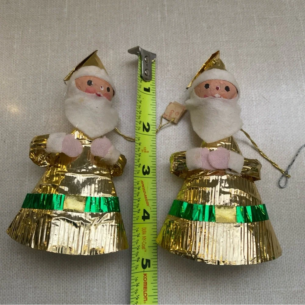 Vintage Japan 69’ Foil Santa Claus‎ Christmas Ornaments Set Of 2